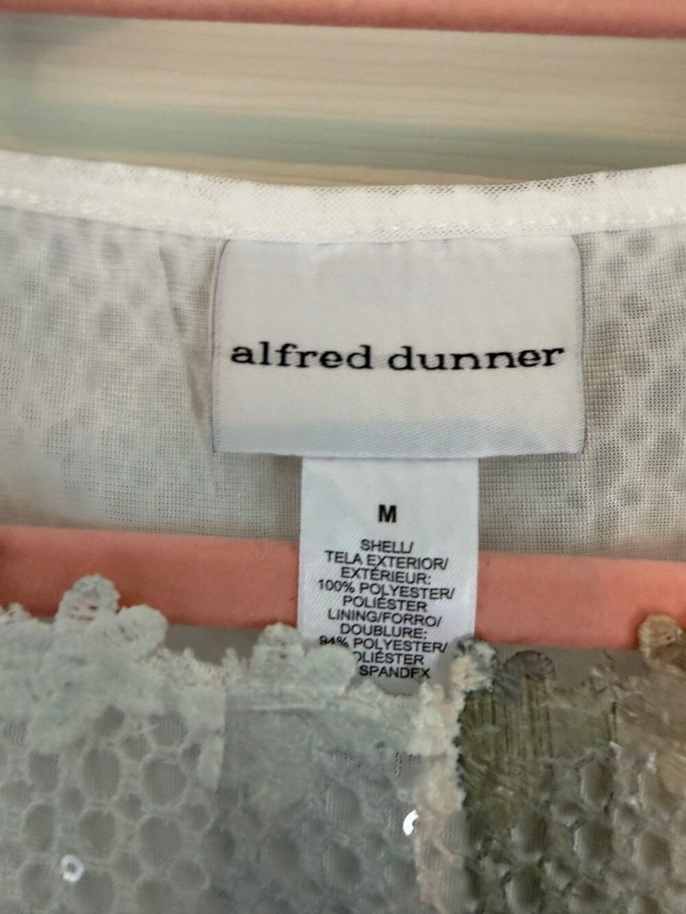 Alfred Dunner Green Mesh Sequin Embellished Mesh Long Sleeve Blouse Medium - Picture 3 of 8